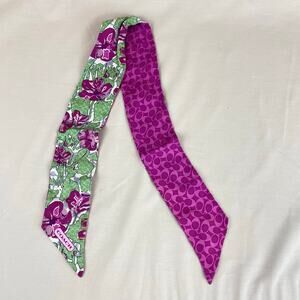 Coach Signature Skinny Scarf Purse Piny Tail Tie Purple Pink Green Floral